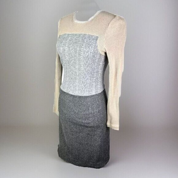L'Agence Sheath Dress womens size 4 Wool Long Sleeve Grey Beige colorblock - Picture 1 of 10